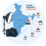 Illustration showing Color Shut providing professional photography services across India from Kolkata